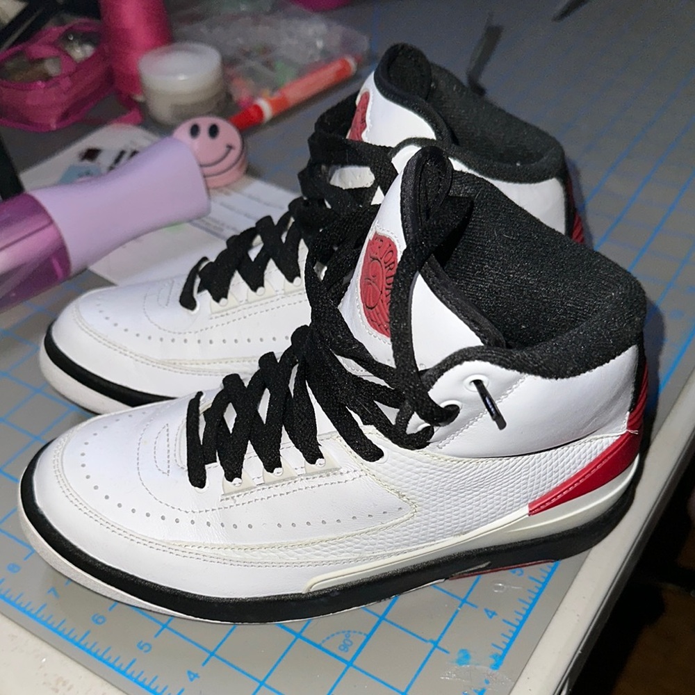 Kids White and Red High-Top Sneakers